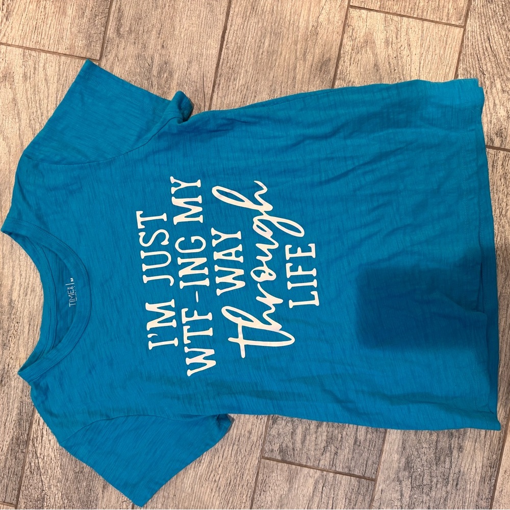 Time and Tru Vibrant Blue Tee with White Accents